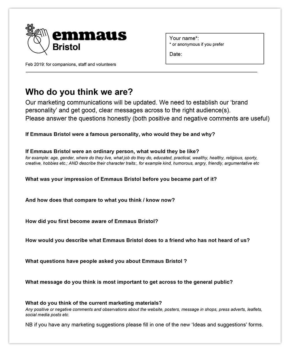 questionnaire informing brand and communications developments
