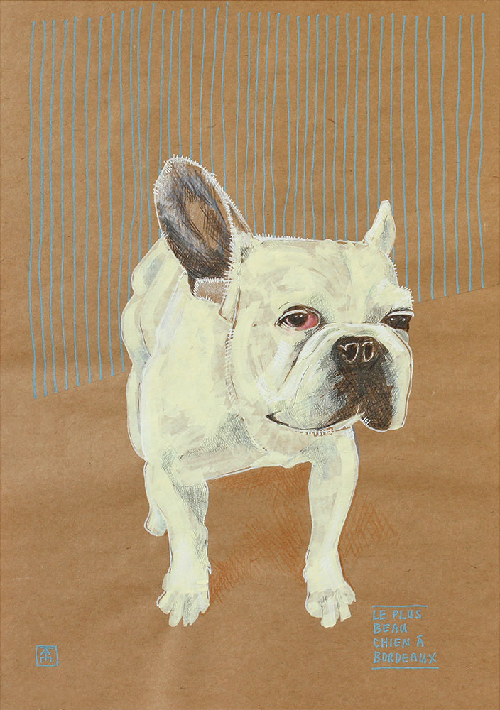 drawing of the best dog in bordeaux, a french bulldog